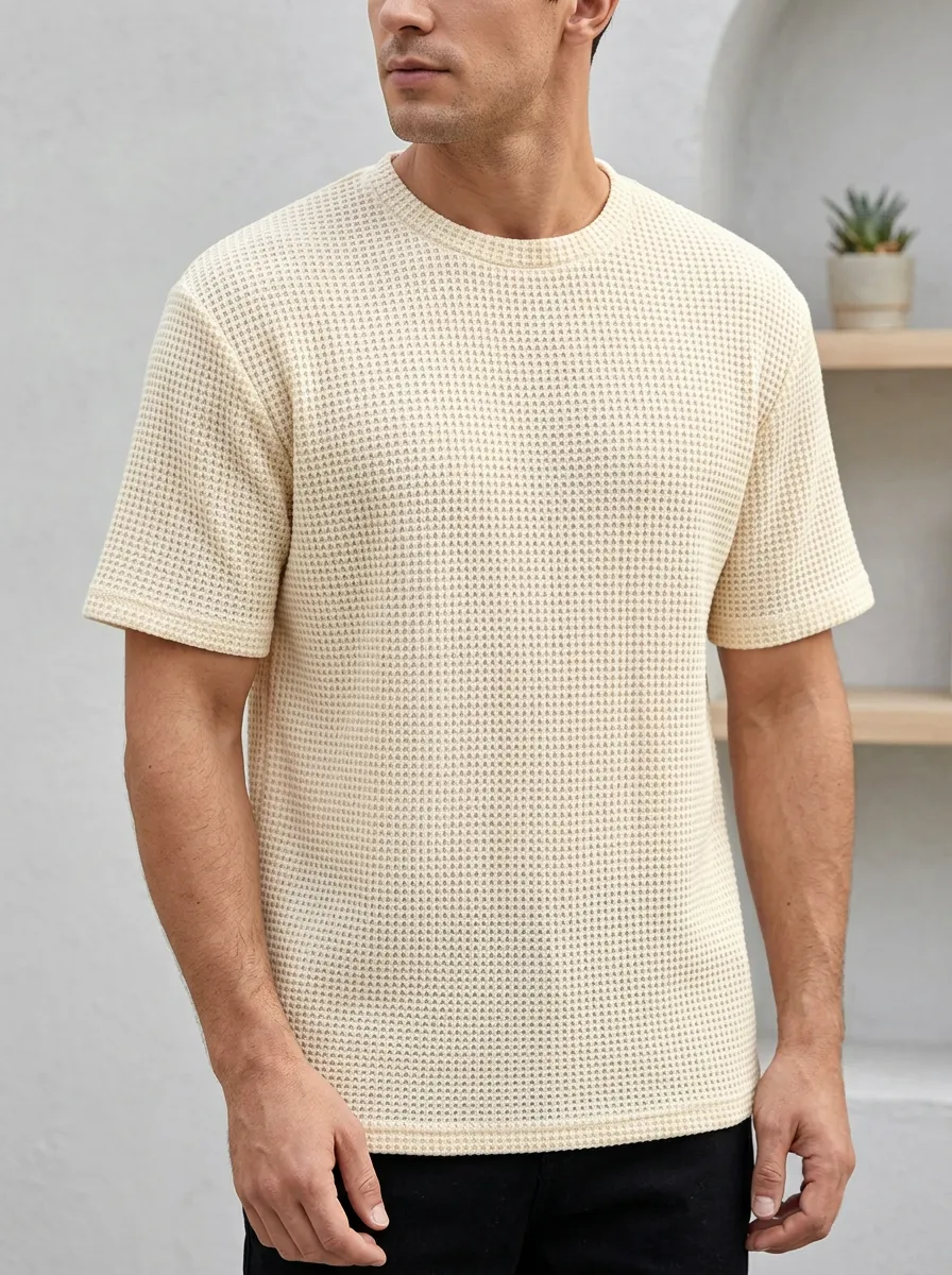 Men's Relaxed Structured Waffle Knit T-Shirt