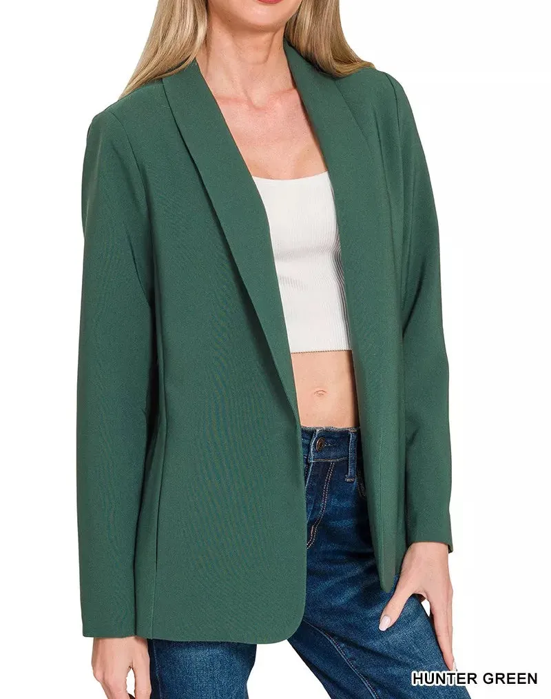 Woven Long Sleeve Blazer With Lining Relaxed Essential