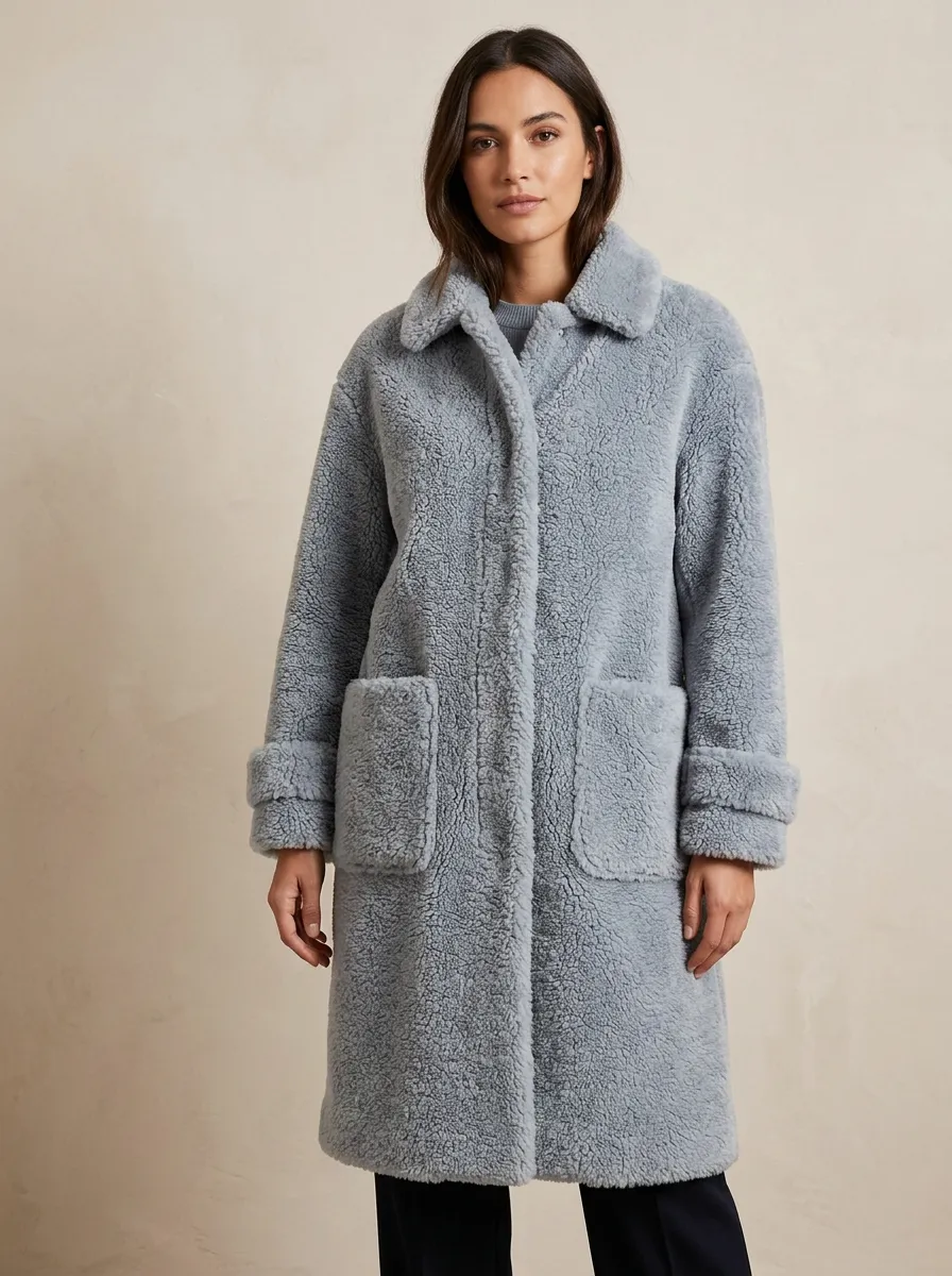 Women's Faux Shearling Shearling Style Fleece Longline Coat