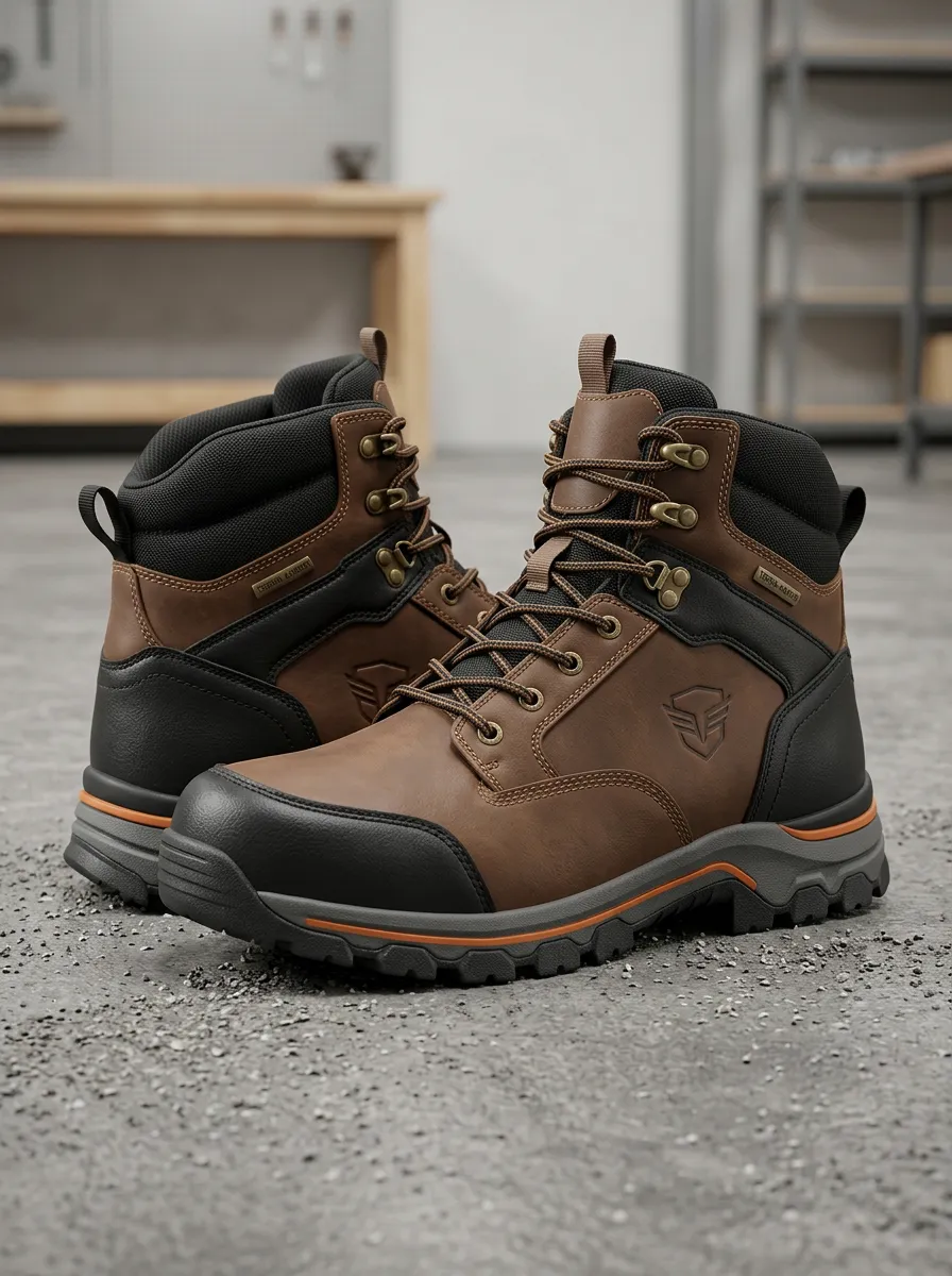 Men's Rugged Waterproof Tactical Shield Detail Graphic Detail Work Boots