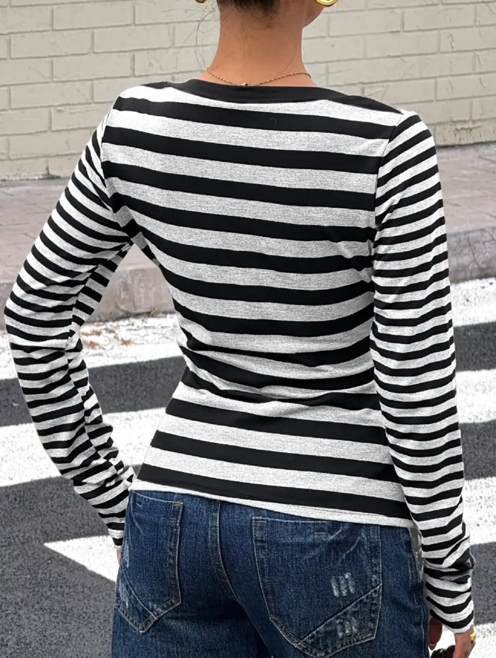 Striped Long Sleeve Vest Top