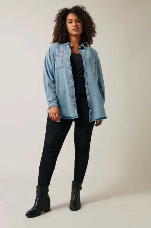 Blue Denim Sequin Embellished Shirt detail 2