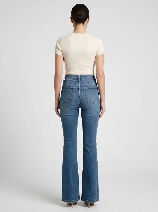 High-Waist Vintage-Wash Women's High-Waist Stretch Flare Jeans