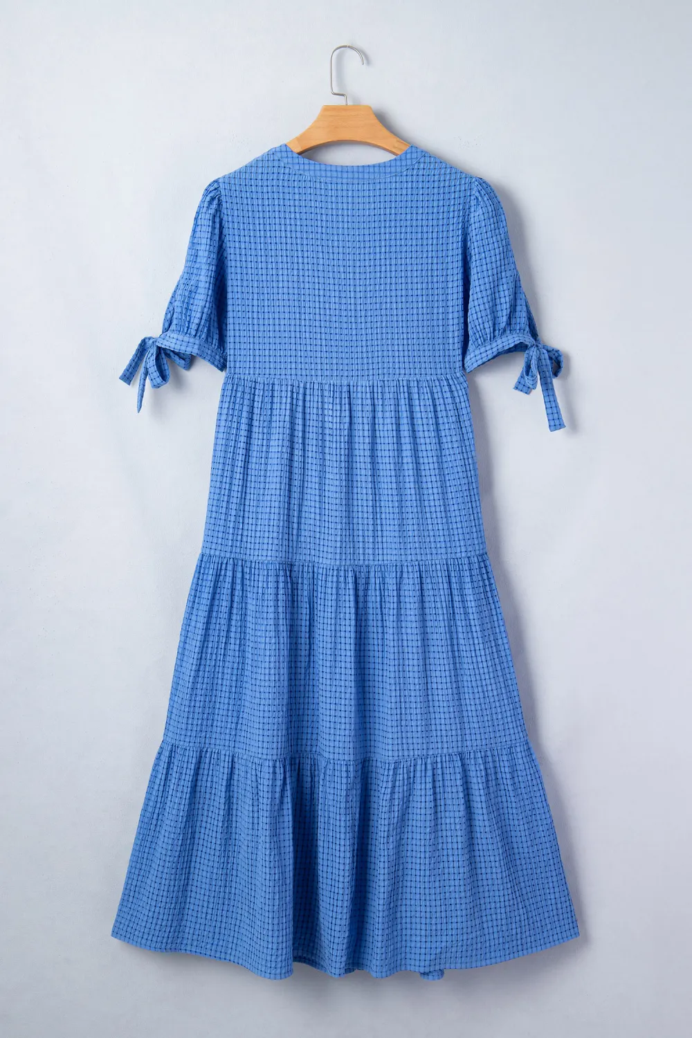 Blue Gingham Bow Tie Midi Dress