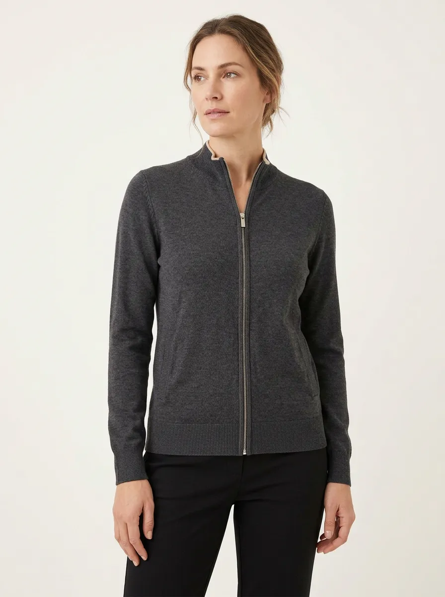 Women's Zip-Up Mock Neck Knit Jacket
