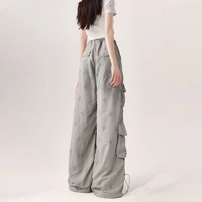 Star Striped Wide Leg Cargo Pants