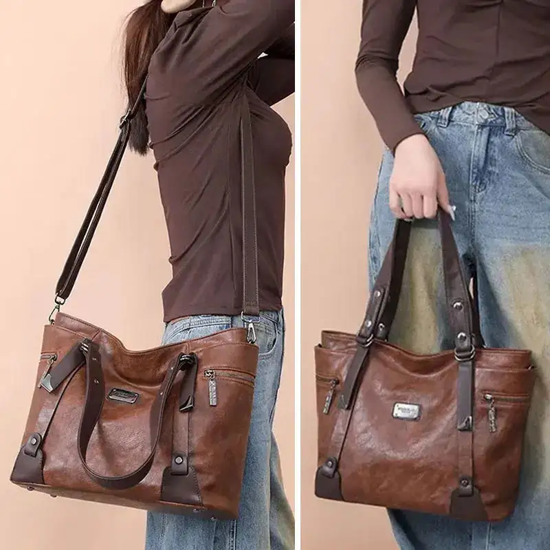 Vintage Patchwork Tote Leather Sequin Rivet Statement