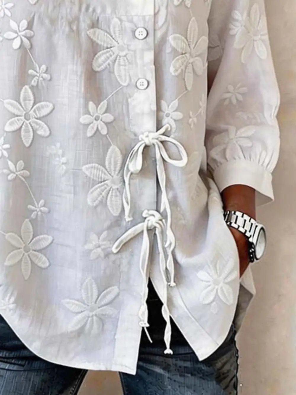 Full Size Embroidered Button Down Shirt Plus Size