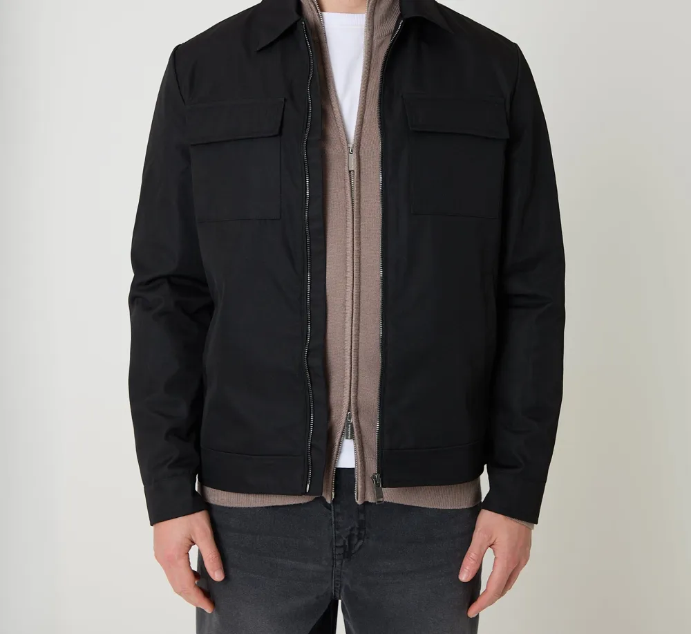 Men's Black Water-Resistant Lightweight Zip Jacket