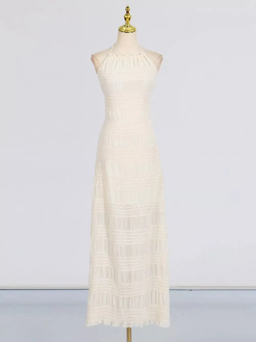 Ruched Halter Neck Maxi Dress