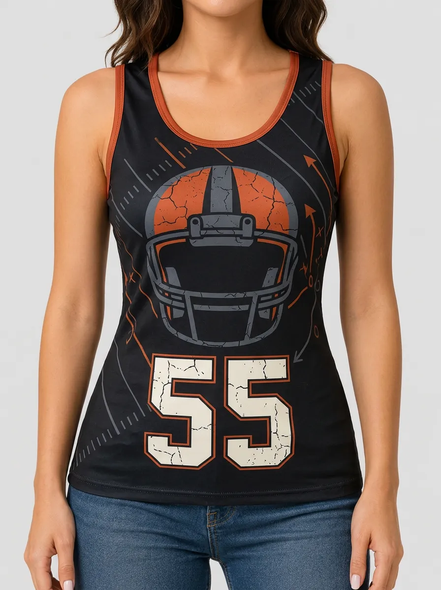 Women's Football Fan Helmet Number 55 Printed Tank Top