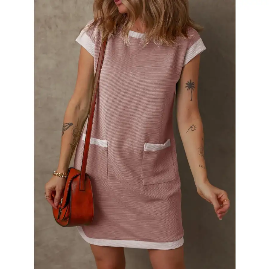 Round Neck Cap Sleeve Mini Dress