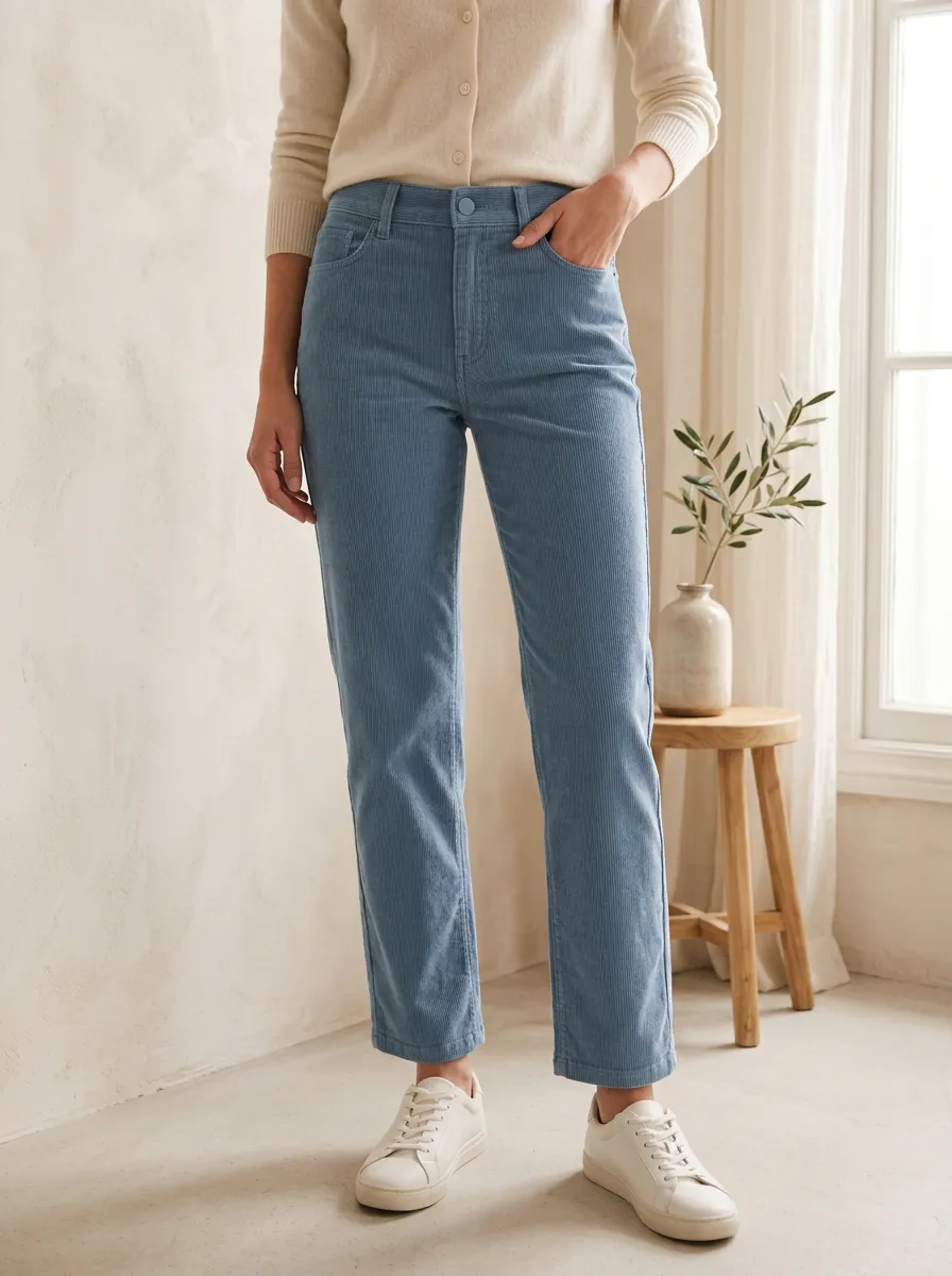 Women's Belt-Loop Five-Pocket Mid-Rise Straight-Leg Corduroy Pants