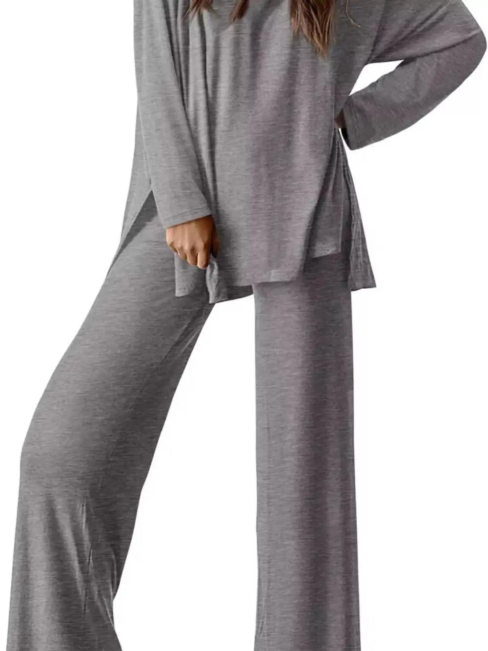 Casual Loose Long Sleeve Top and Wide Leg Pants Set