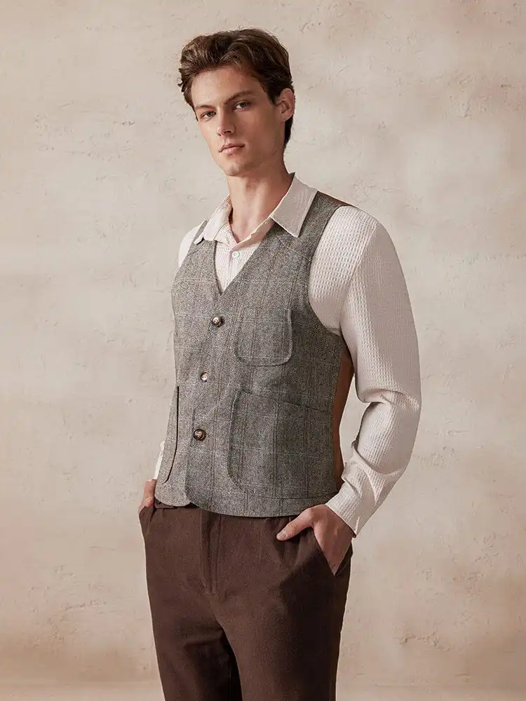 Plaid Splicing Tweed Vest Jacket