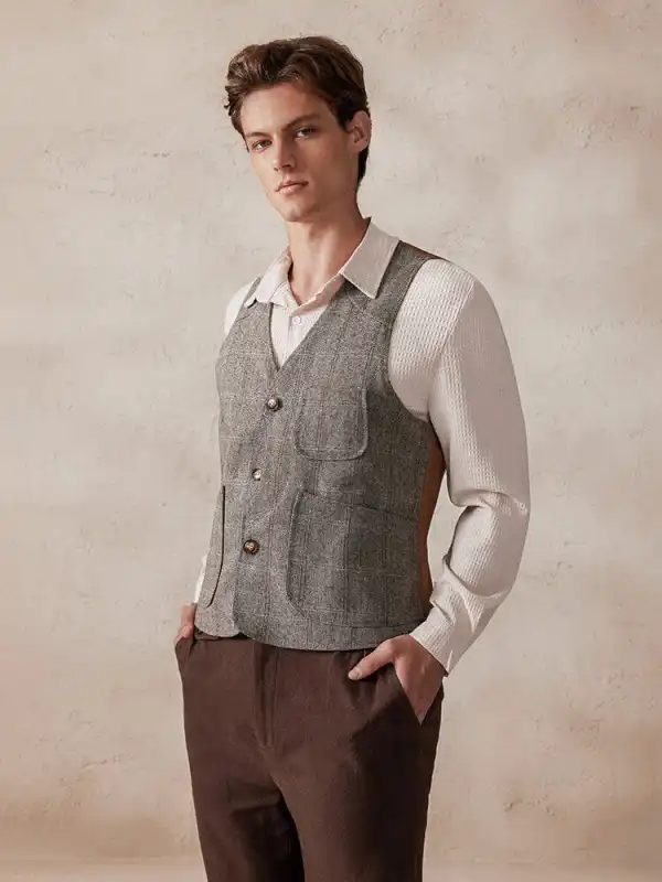 Plaid Splicing Tweed Vest Jacket