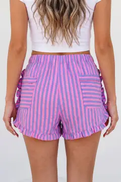 Elastic Waist Ruffle Trim Casual Shorts