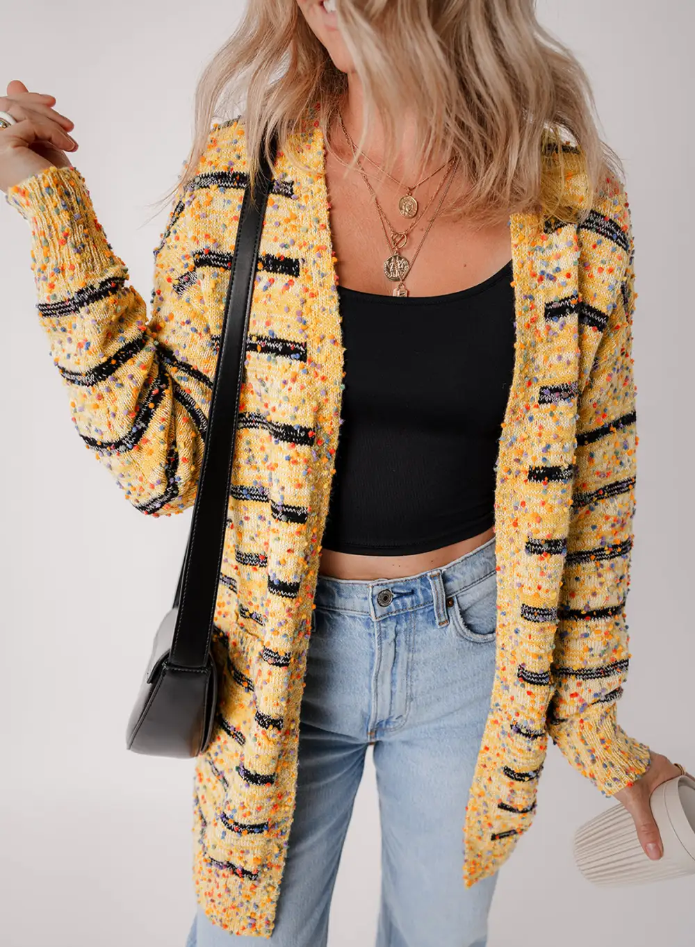 Easy Layer Striped Open Front Longline Cardigan