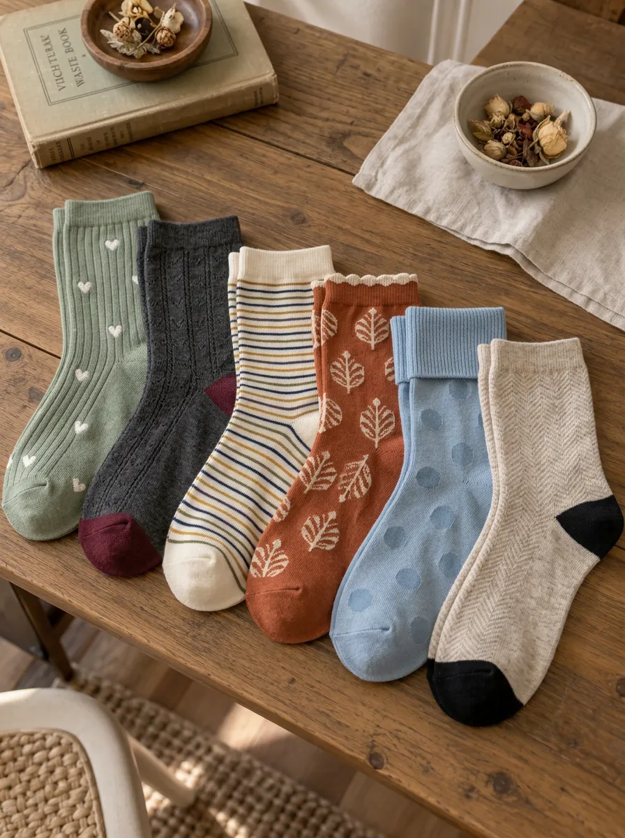Women's Vintage Style Mixed Pattern Printed Socks 6-Pair Set