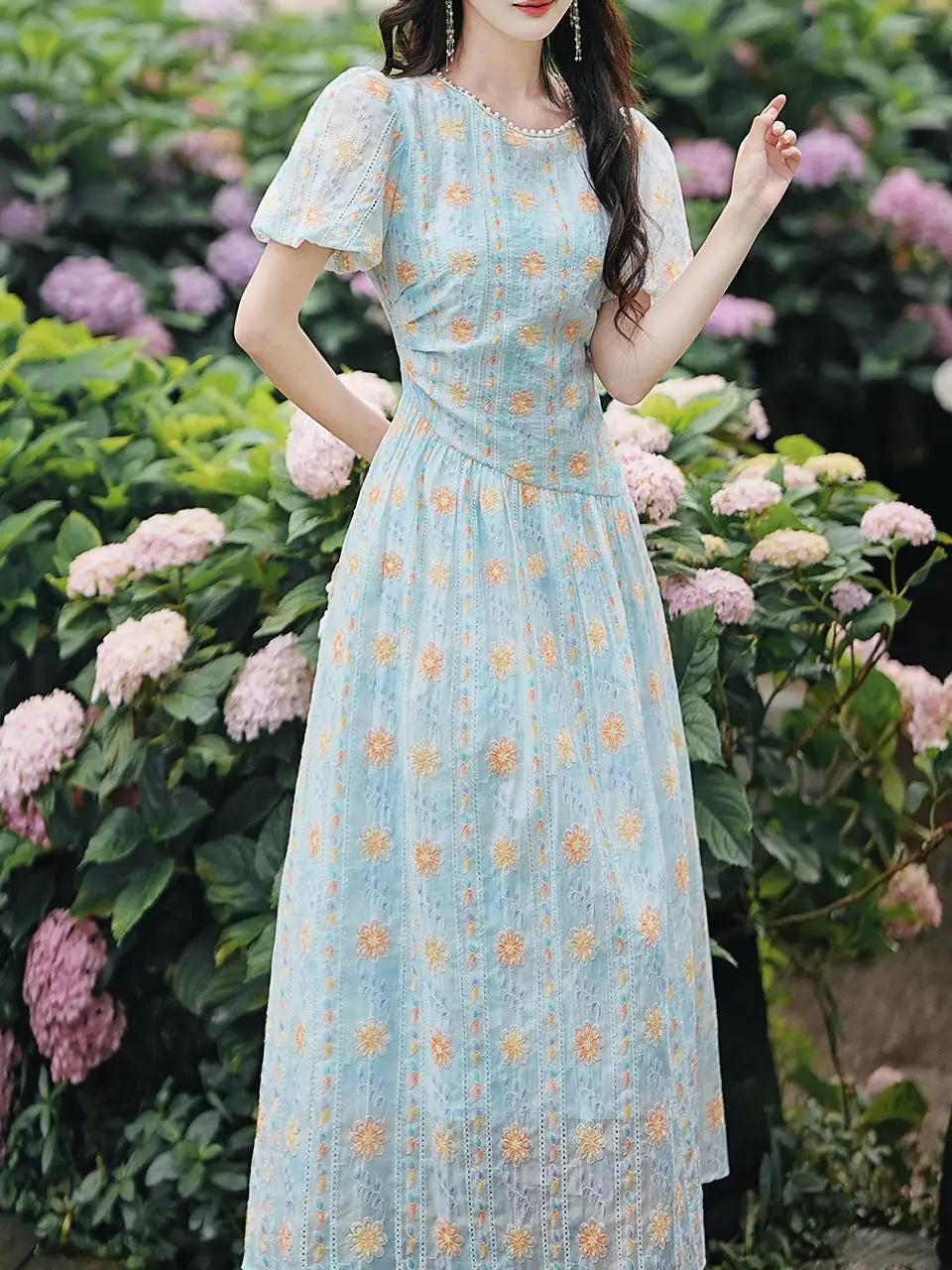 Embroidered Lace Long Dress