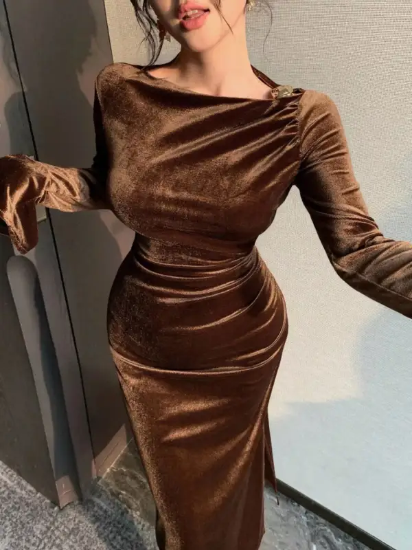 Velvet Ruched Midi Dress