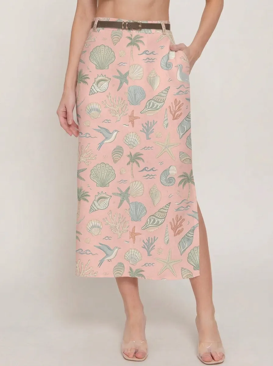 Women's Beach Lover Seashell Starfish Palm Tree Printed Skirt