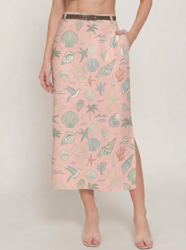 Women's Beach Lover Seashell Starfish Palm Tree Printed Skirt