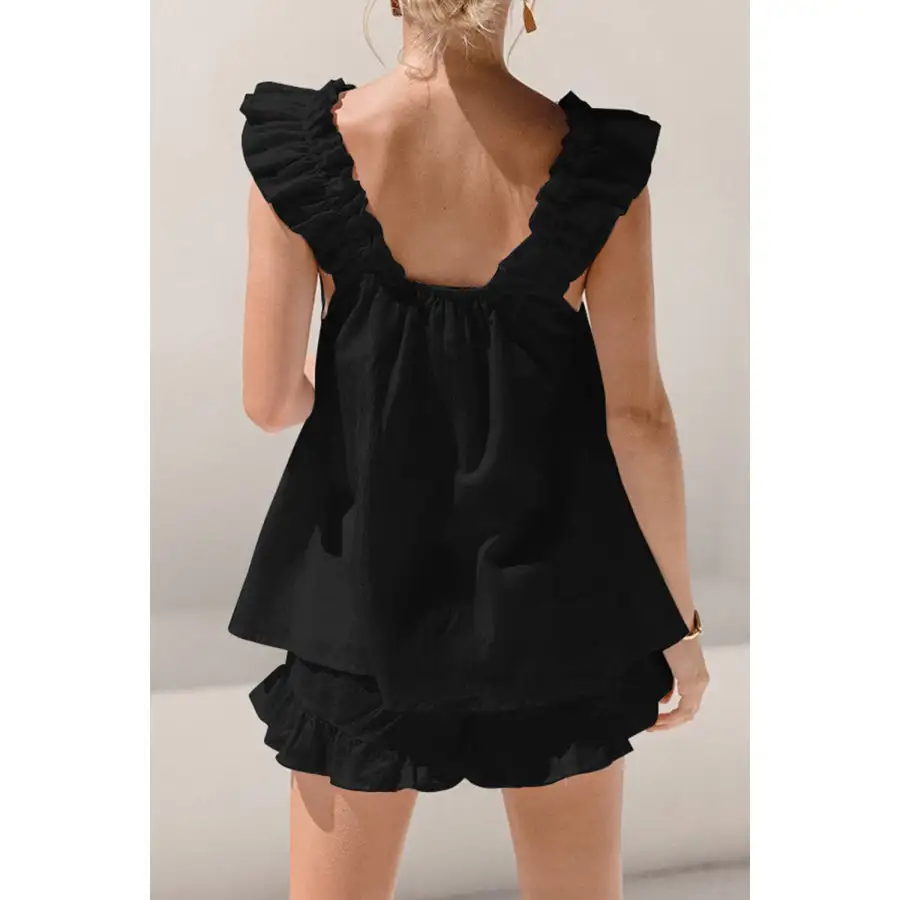 Ruffled Square Neck Top and Shorts Set