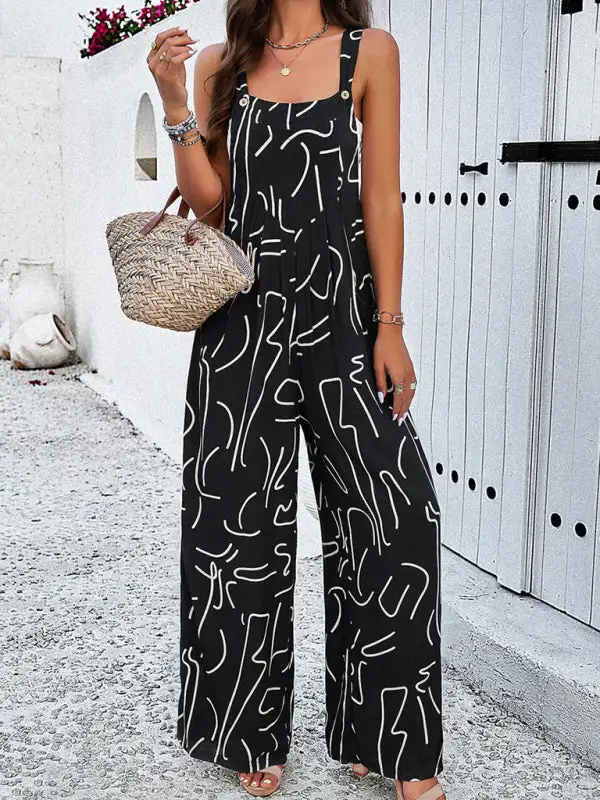 Elegant Abstract Print Overall Jumpsuit