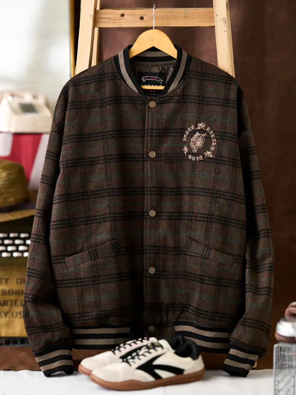 Men's Wool Blend Tweed Varsity Jacket