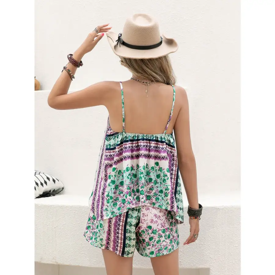 Printed V Neck Top and Shorts Set
