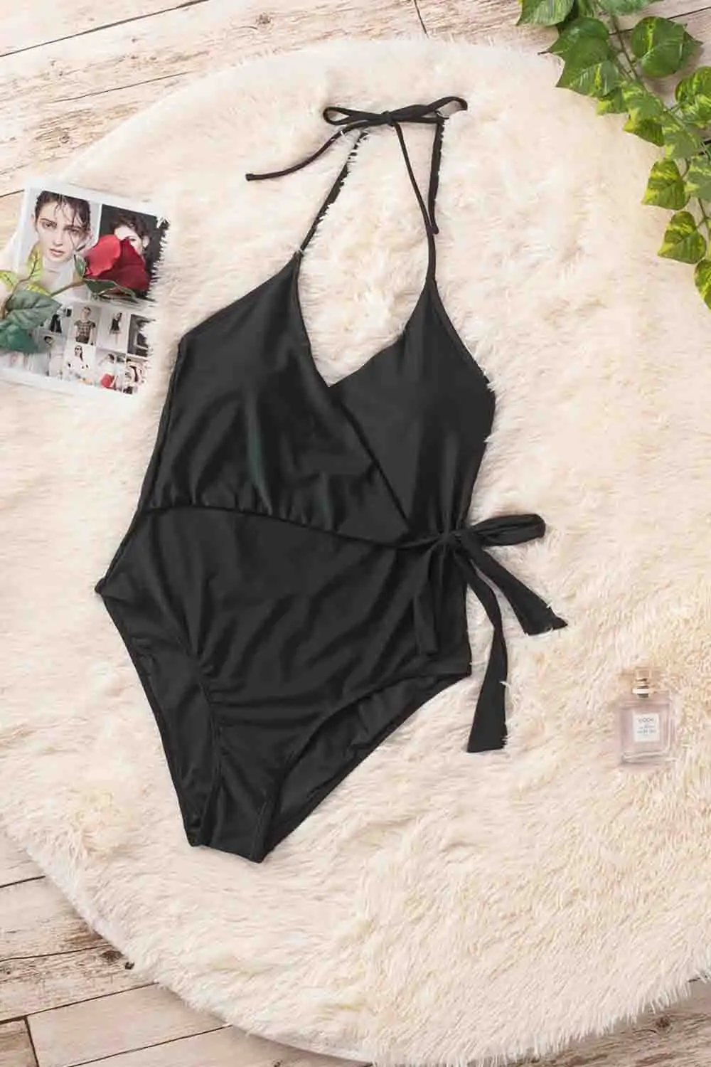 Swimwear Multicolor Stripes Wrap V Neck Sash Backless One Piece Swimwear
