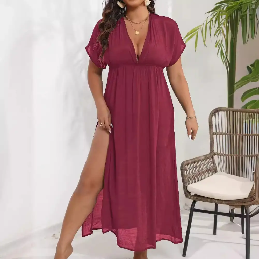 Women's V-Neck Slit Beach Dress