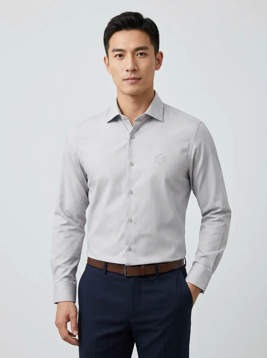 Men's Non-Iron Cotton Geometric Logo Printed Dress Shirt