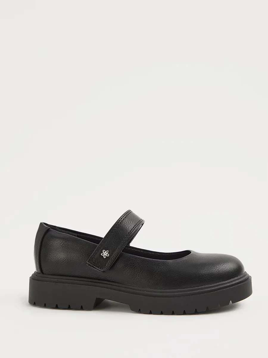 Black Leather Look Chunky Mary Jane School Shoes