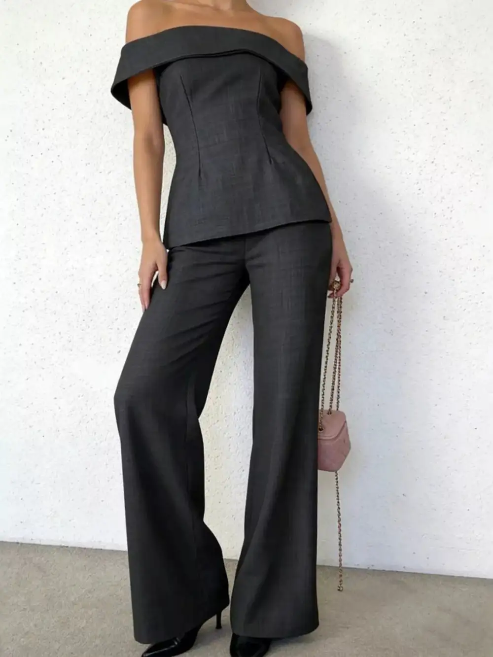 Off Shoulder Top and Wide Leg Pants Set