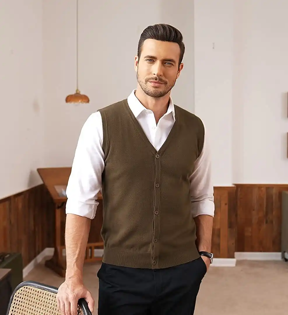 Casual Sleeveless Knitted Button Cardigan Vest Jeans