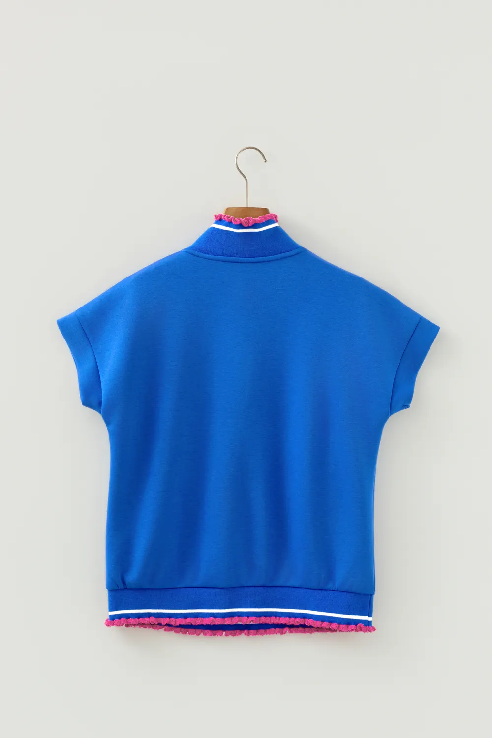Sky Blue Contrast Frilled Trim Top