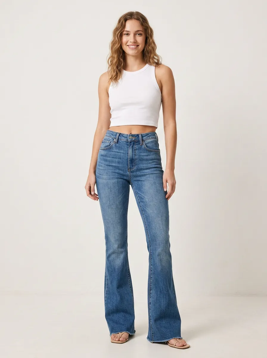 Raw Edge High Rise Flare Jeans