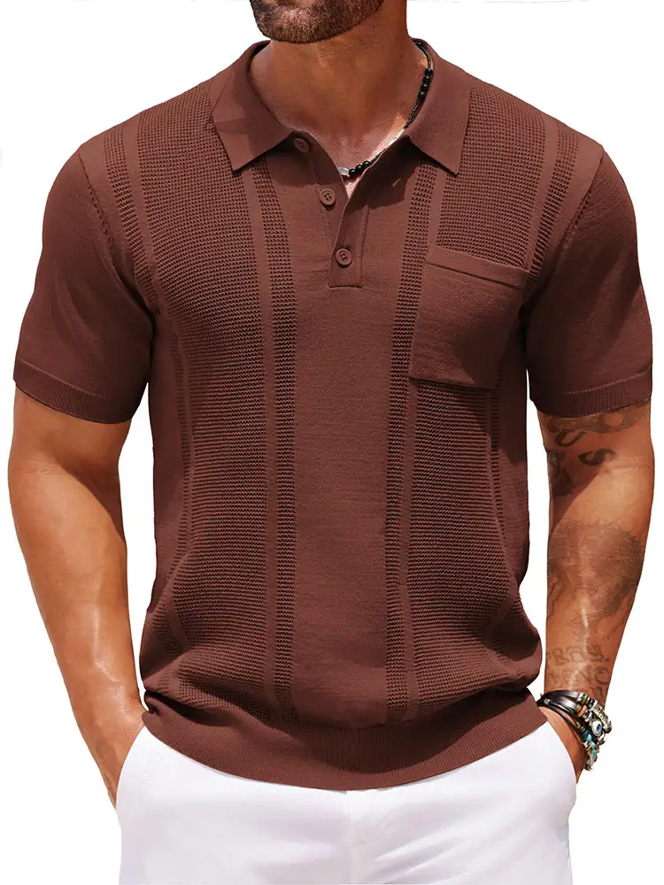 Casual Textured Knit Polo Shirt