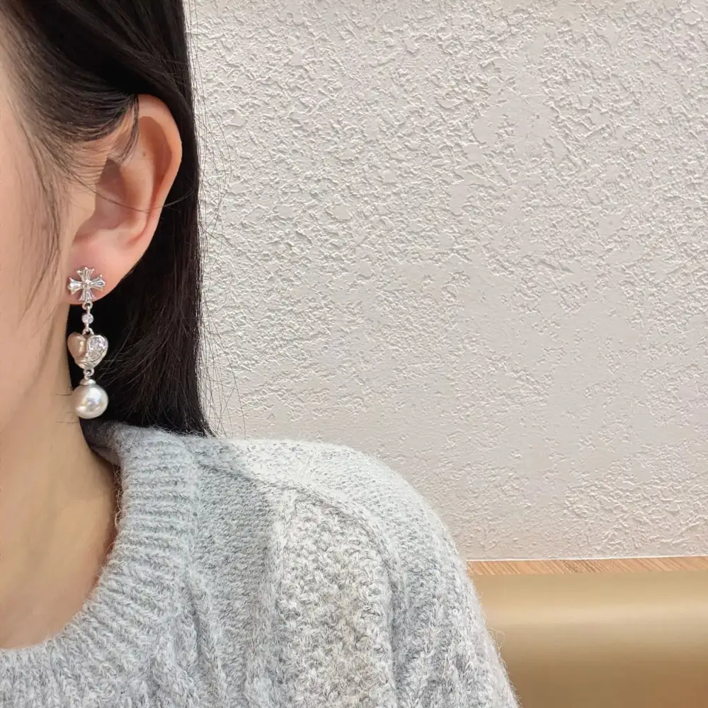 Pearl Heart Drop Earrings