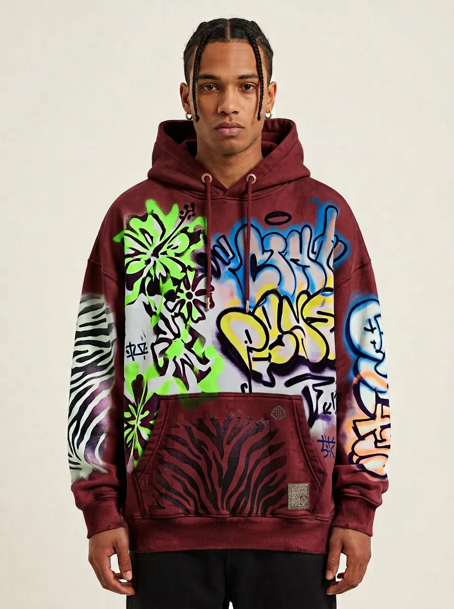 Unisex Streetwear Graffiti Floral Zebra Bold Pattern Hoodie