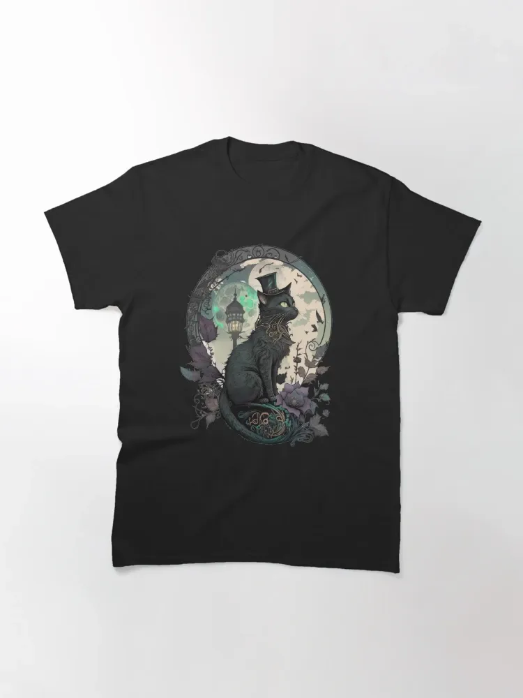 Lady Cat Scene Print Short-Sleeved Round-neck T-Shirt