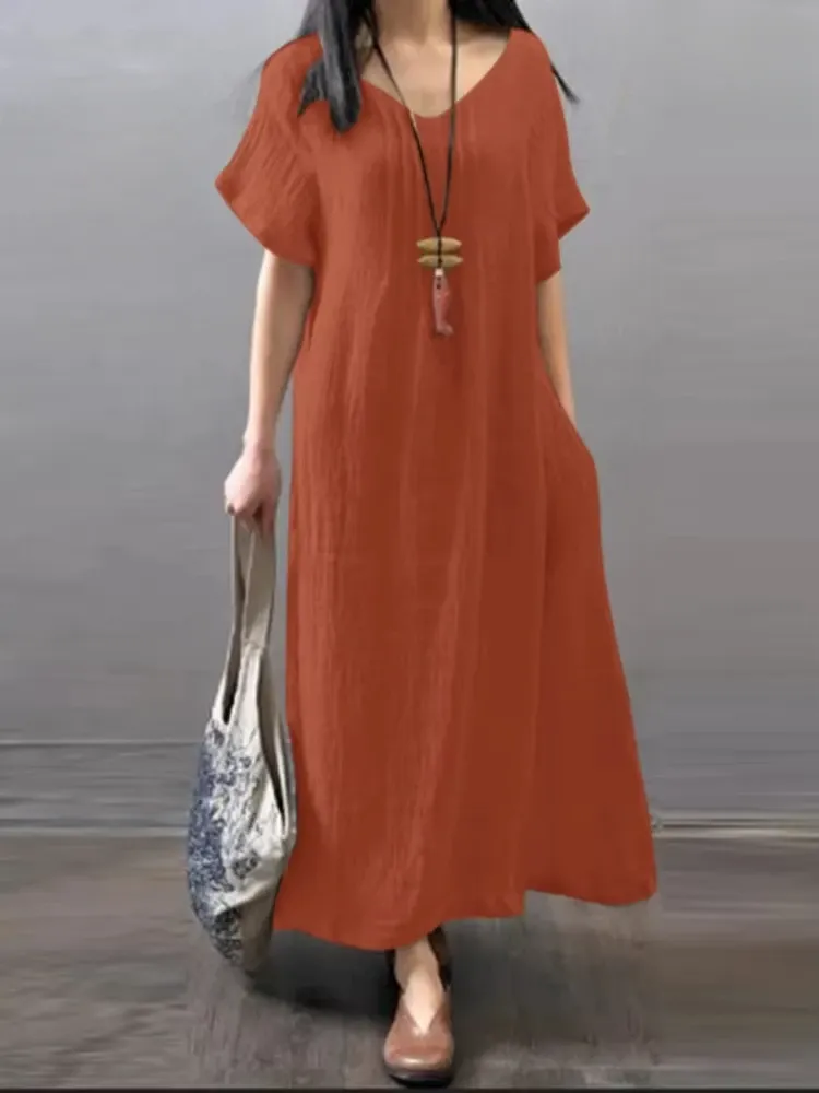 Short Sleeve Cotton Blend Swing Dress