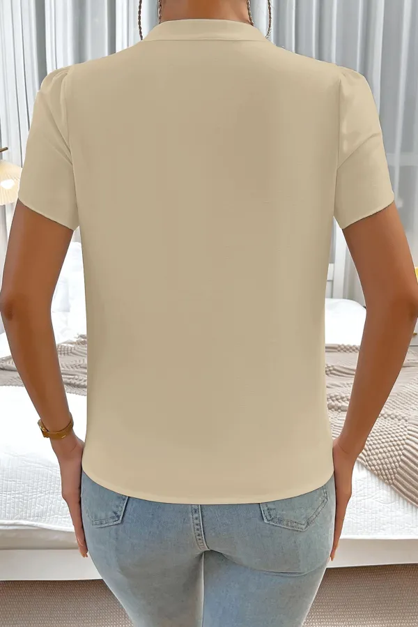 Beige Silky Notched Neckline Petal Blouse