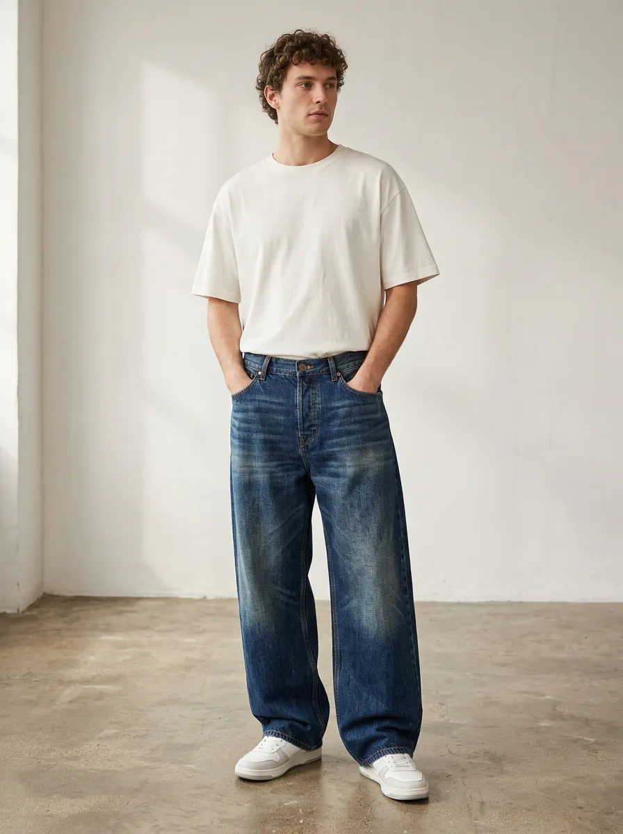 Men's Casual Utility Wide Leg Jeans