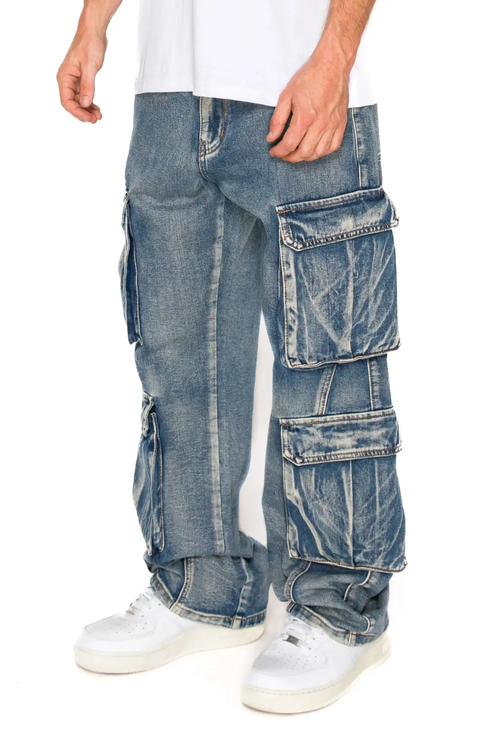 Men's Baggy Double Cargo Denim Jeans