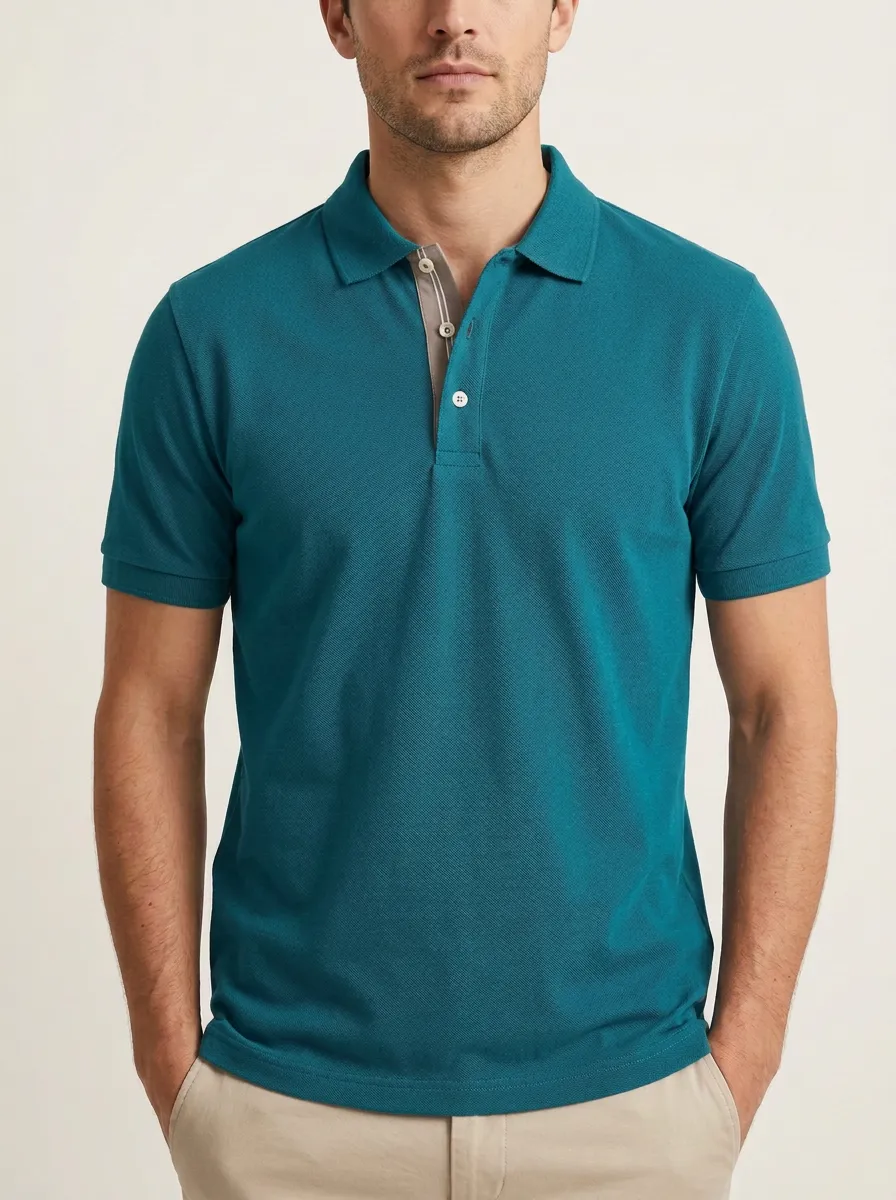 Men's Casual Minimalist Grey Striped Placket Polo Shirt