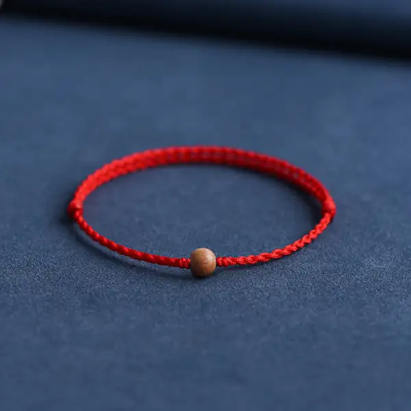 Natural Peach Wood Bead Braided Bracelet Anklet