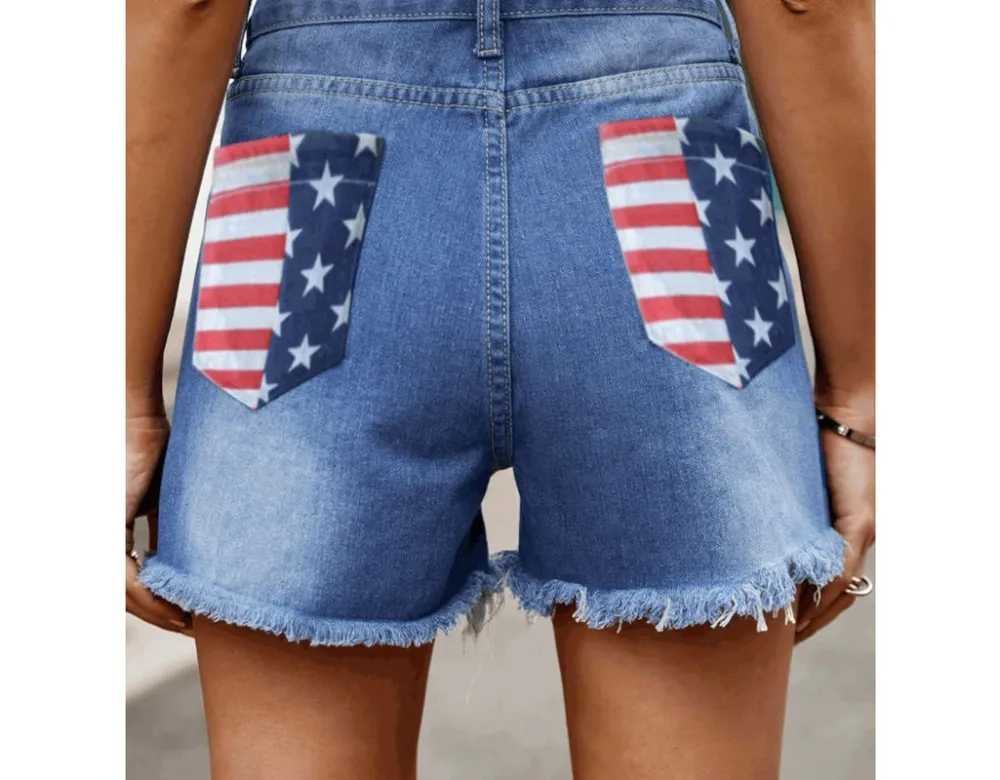 Raw-Hem Denim Shorts with Pockets